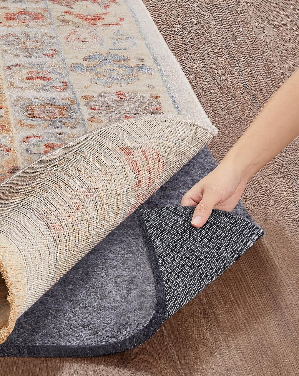 Non Slip Cushioned Rug Pad Gripper 8 x 10 Ft, Felt and Silicone Backing, 1/4 inch Thick Carpet Liner for Hardwood Floors and Finishes, Under Area Rugs Anti Skid Mat, Keep Rugs Safe and in Place